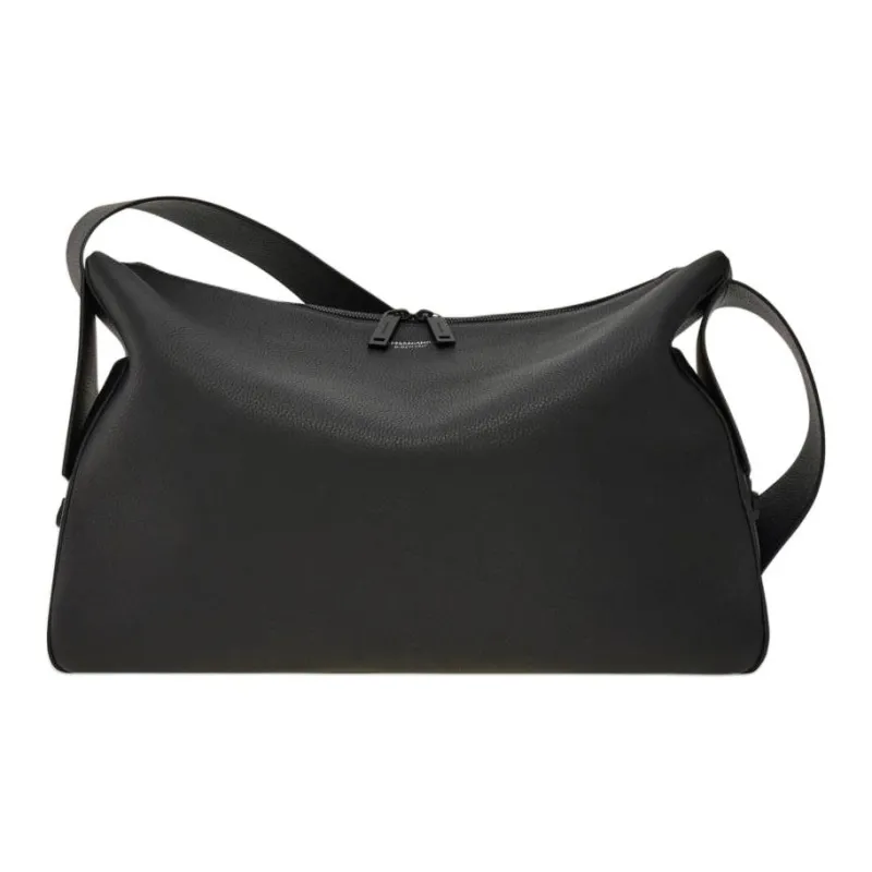 FERRAGAMO Calfskin Shoulder Bag Crossbody Bag Medium Size Men's Black-0