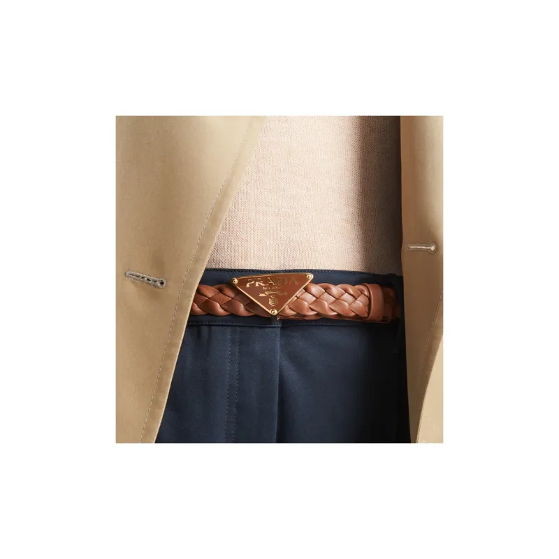 PRADA Woven Design Leather Belts Women's Brown Width 2.5CM-1
