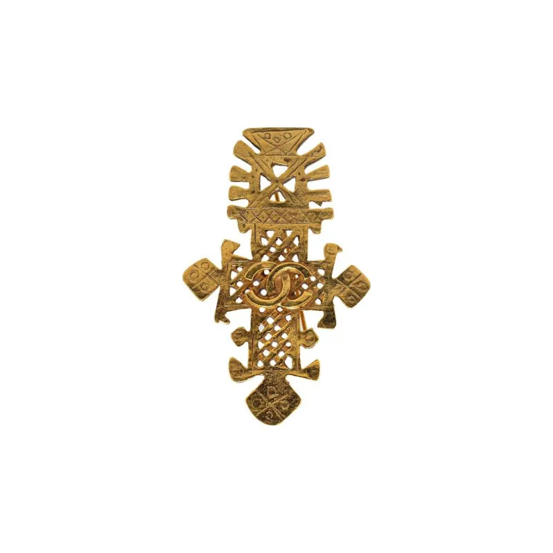 CHANEL 1994 Plated Cc Cross Costume Brooch-0