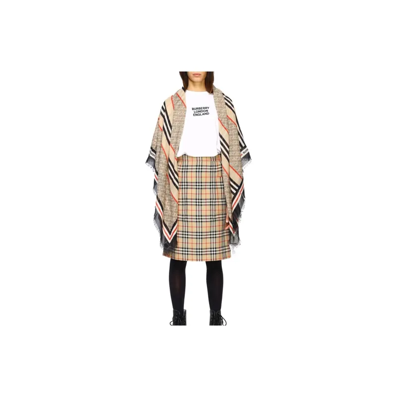 Burberry Monogram Knit Scarves Unisex Beige-3