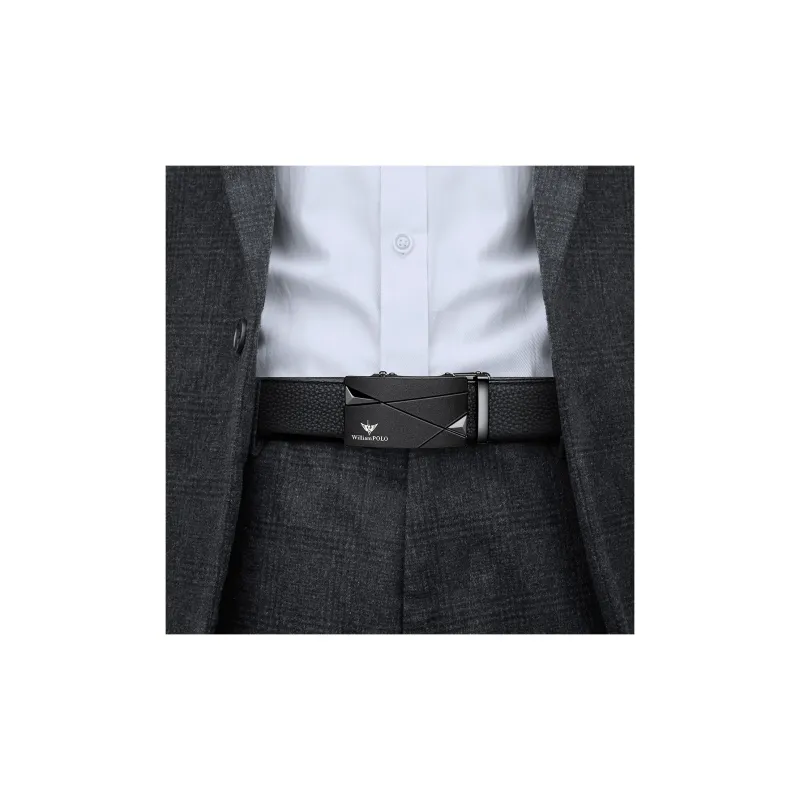 WilliamPOLO Cow Leather Belts Men's Gunmetal 3.5cm Width-6