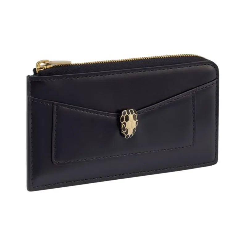BVLGARI Serpenti Forever Calfskin Coin Purses Card Holders Women's Black-0