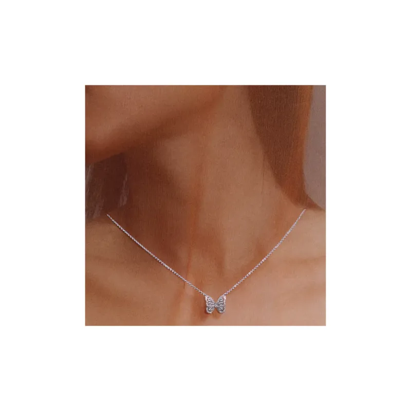De Beers 18kt White Gold Portraits Of Nature Butterfly Diamond Pendant Necklace-2