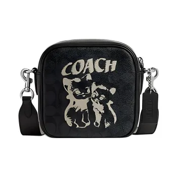 COACH LIL NAS Collaboration Camera Canvas With Calfskin Camera Bags Shoulder Bag Crossbody Bag Small Size Women's Black