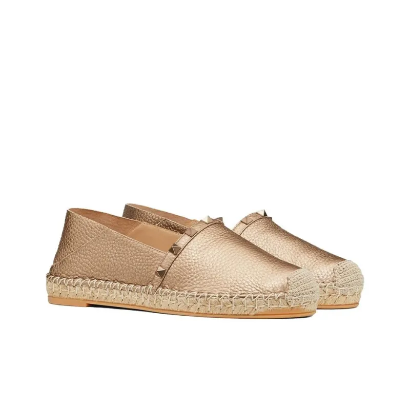 Valentino Rockstud Casual Single Shoes Women's Gold-2