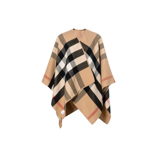 Burberry Women's Reversible Check Merino Wool Poncho Camel/Archive Beige