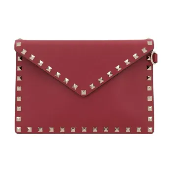Valentino ROCKSTUD Leather Clutch Women's Red