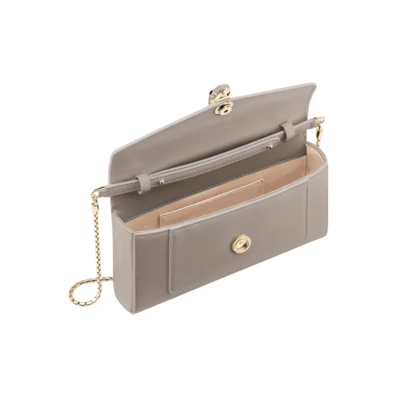 BVLGARI Lacquered Finish Calfskin Portable One Shoulder Crossbody Cell Phone Pouch Women's Gray-2