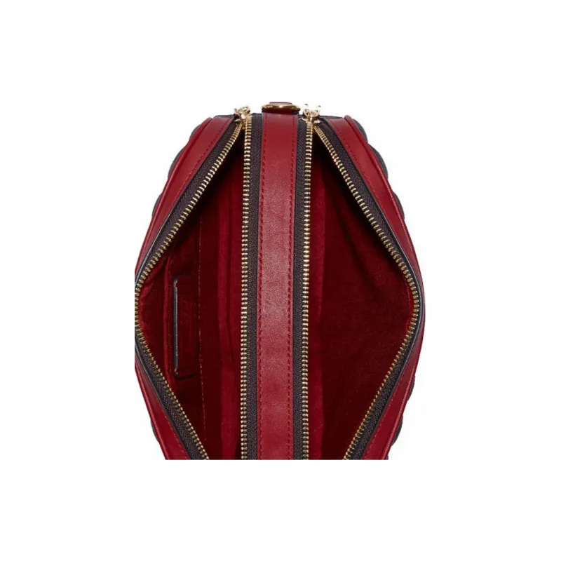 COACH Jes Coated Canvas With Smooth Leather Shoulder Bag Crossbody Bag Medium Size Women's Brown Red-3