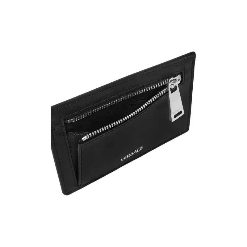 FANSIZHE Cow Leather Card Holder Men's Black & Silver-2