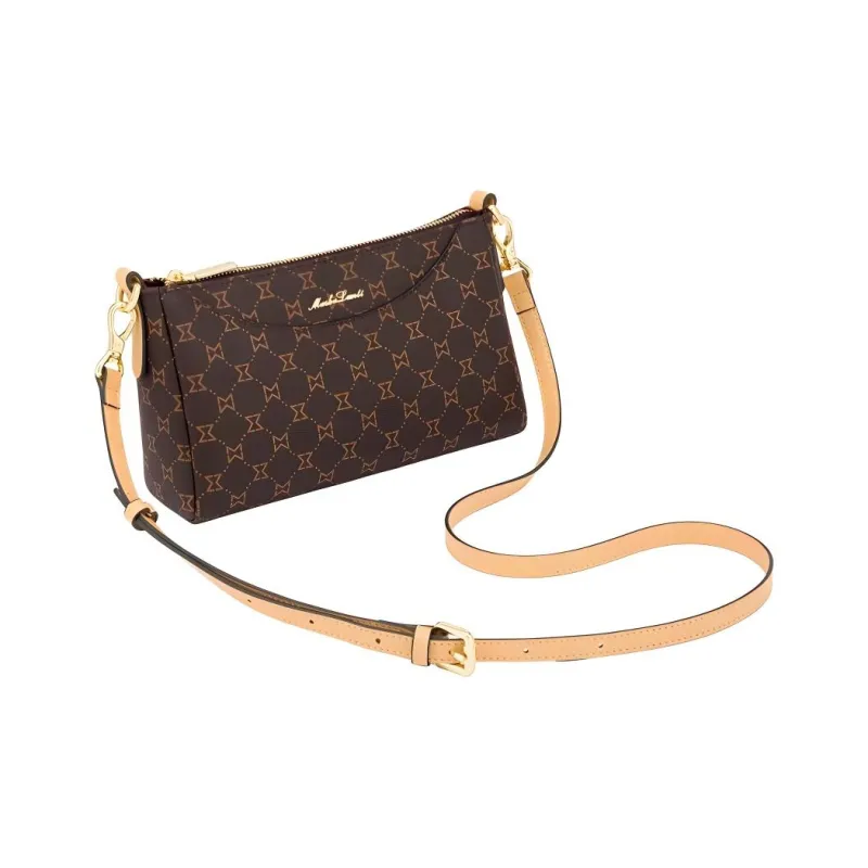 MashaLanti PVC Crossbody Bag Shoulder Bag Small Size Women's Dark Brown & Apricot-3