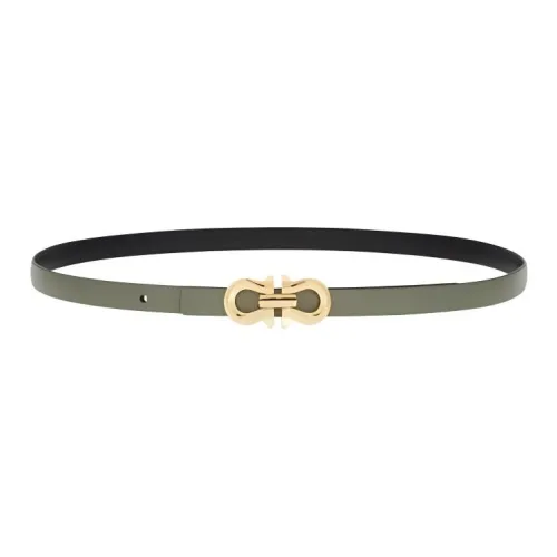 FERRAGAMO Logo Identification Calfskin Leather Belts Women's Gray/Black Width: 1.5cm