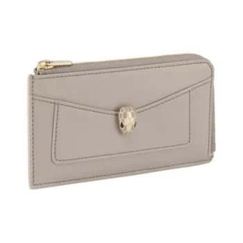 BVLGARI Serpenti Forever Calfskin Coin Purses Card Holders Women's Gray