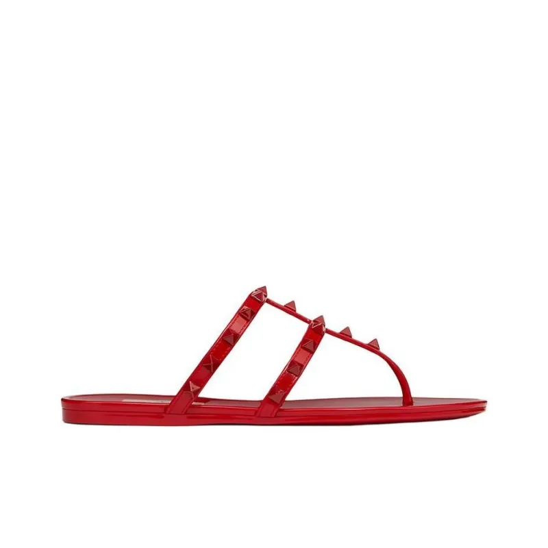 Valentino Rockstud Quiet Flip Flops Women's Red-1