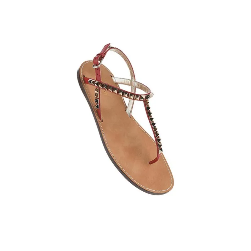 Valentino ROCKSTUD One Strap Sandals Women's Brown Red-4