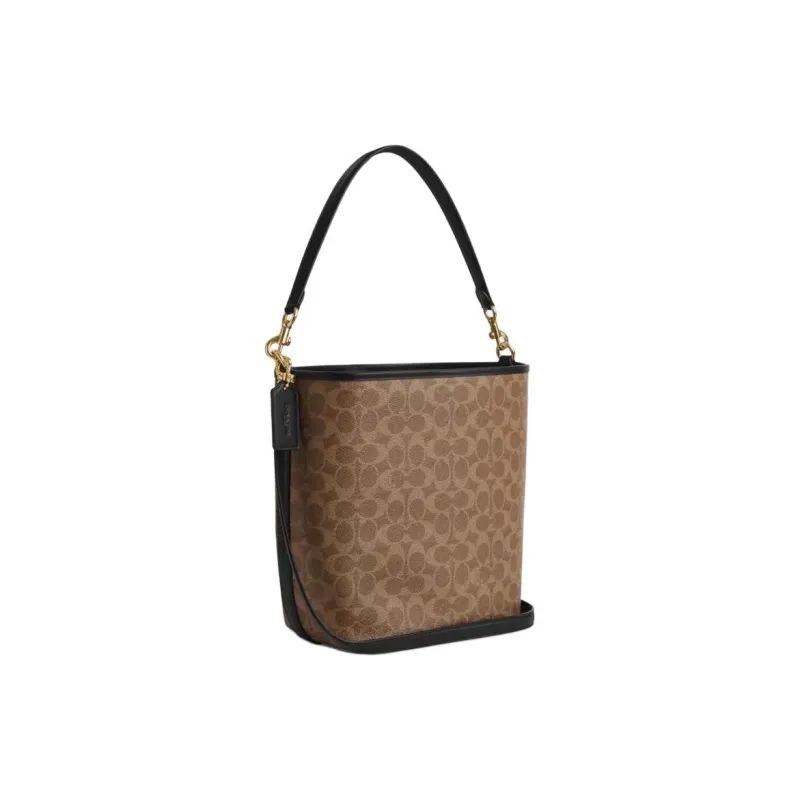 COACH City Signature Canvas Handbag Shoulder Bag Small Size Women's Tan & Black-1