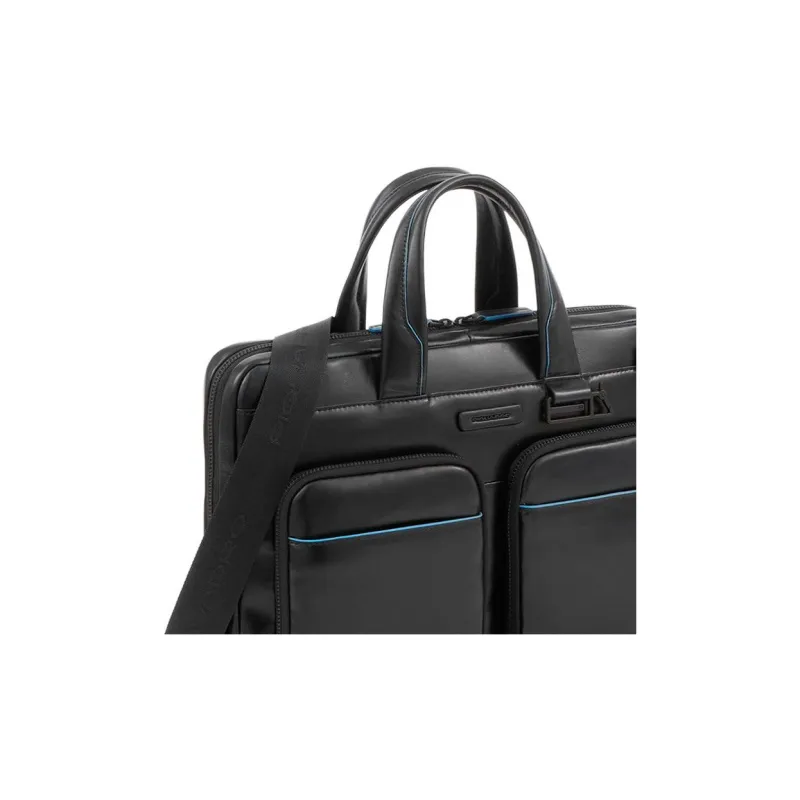 PIQUADRO Leather Briefcase, Handbag Regular Unisex Black-4