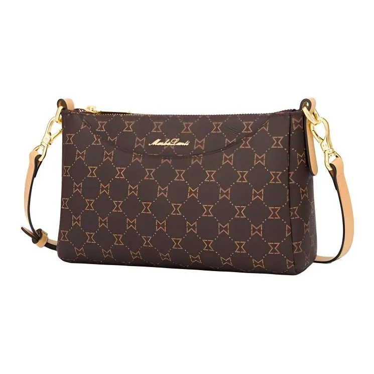 MashaLanti PVC Crossbody Bag Shoulder Bag Small Size Women's Dark Brown & Apricot-1