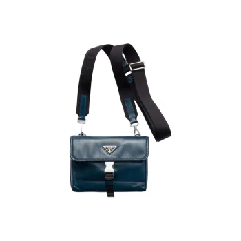 PRADA Leather, Nylon One Shoulder Crossbody Cell Phone Pouch Unisex Denim Blue