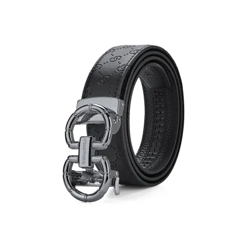 WilliamPOLO Cow Leather Leather Belts Men's Gunmetal 3.5cm Width