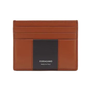 FERRAGAMO Calfskin Card Holder Men's Palm Color & Black