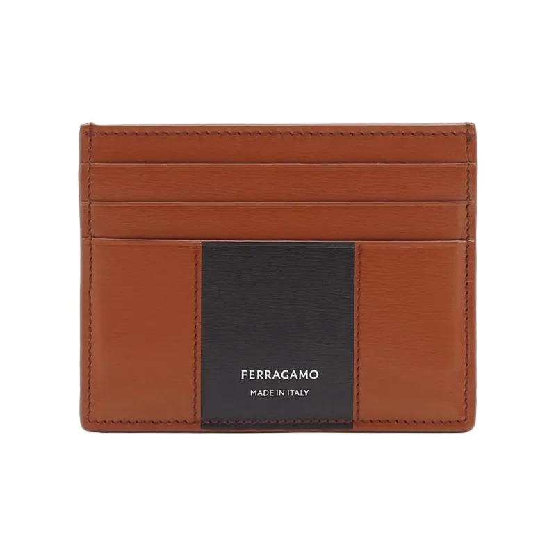 FERRAGAMO Calfskin Card Holder Men's Palm Color & Black-0