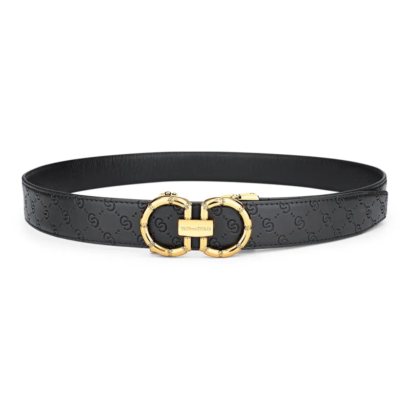 WilliamPOLO Cow Leather Belt Men's Gold 3.5cm Width-3