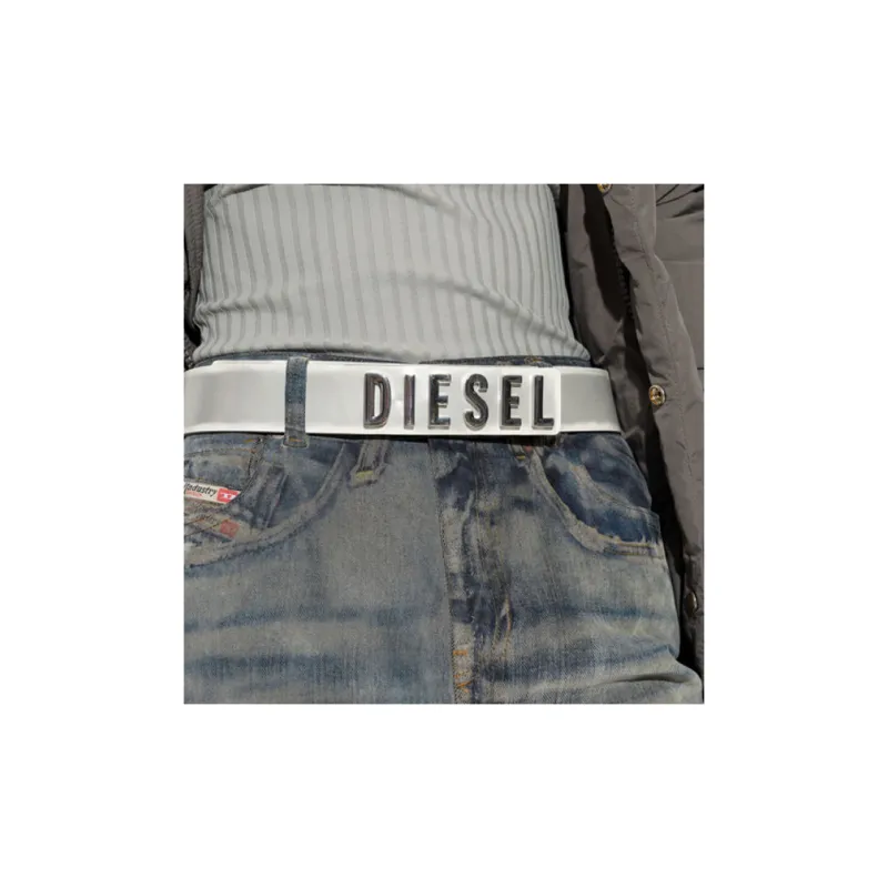 DIESEL Letter Label Leather Belts Women's Silver-2