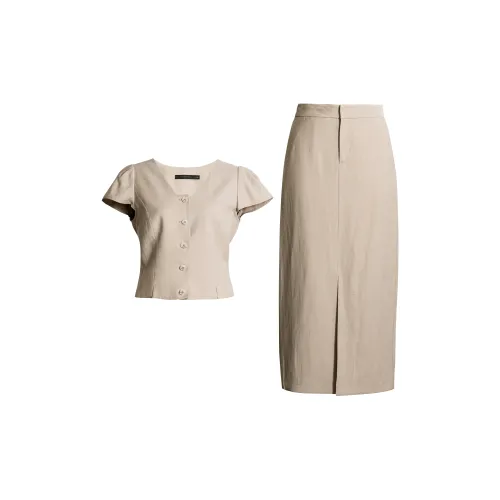 ROEYSHOUSE Two Piece Skirt Sets Women's Light Khaki