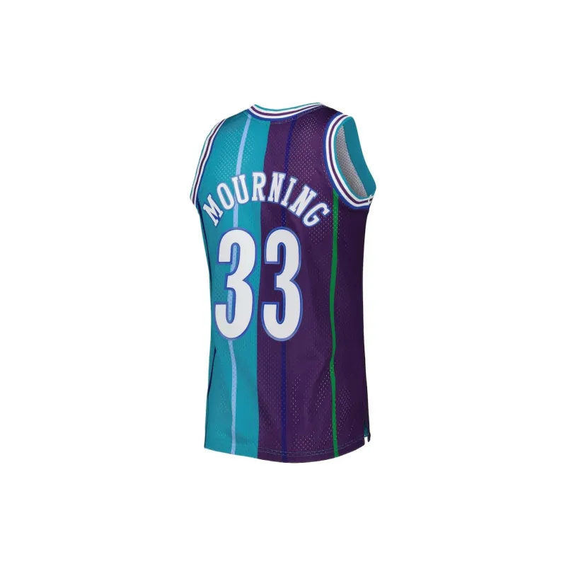 NBA x Mitchell & Ness Charlotte Hornets Alonzo Mourning Basketball Jerseys Men's Cyan/Purple-1