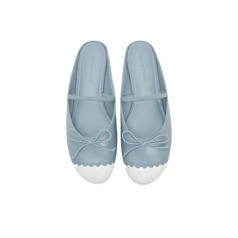 CHARLES&KEITH Composite Sole Slip Resistant Closed Toe Slippers 1.2cm Women's Cream Milk White/Black-14