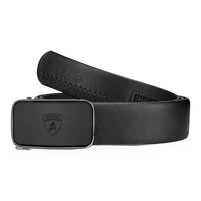 Automobili Lamborghini Business Automatic Buckle Matte Texture Cow Leather Belts Men's Black 3.5cm-3