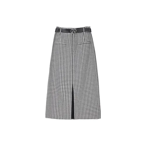 Yu Qianwen Casual Long Skirts Women's Houndstooth