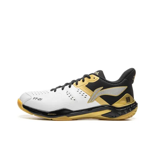LiNing Lightweight Rebound Low Top Badminton Shoes Unisex White Black Gold