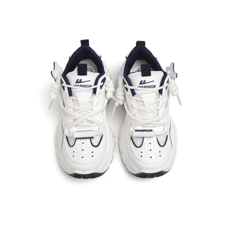Warrior Wear Resistant Height Increasing Low Top Chunky Sneakers Women's White Blue-3