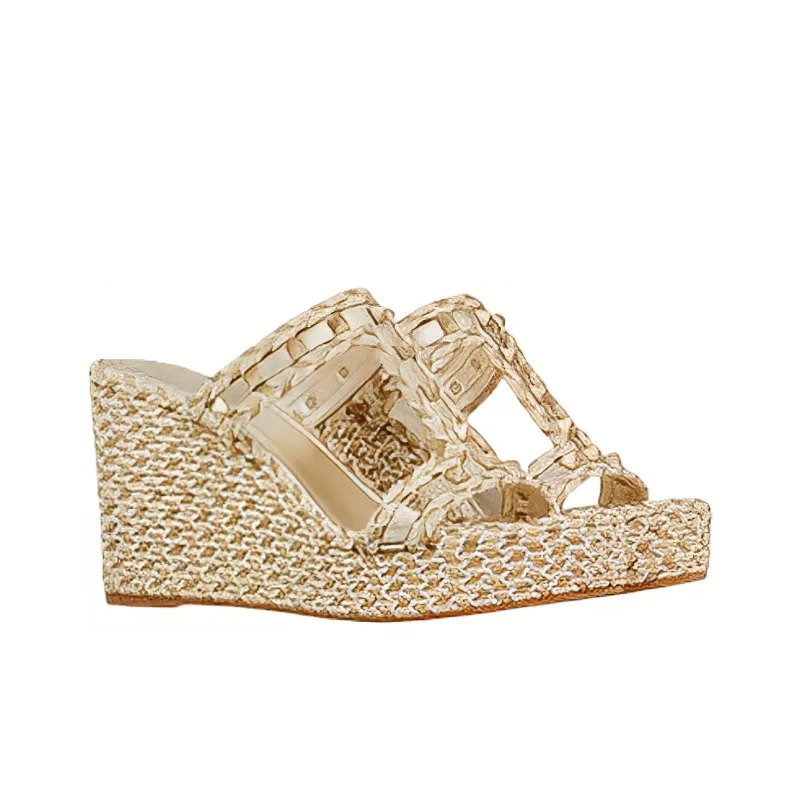 Valentino Garavani Rockstud 90mm Woven Wedge Sandals-2