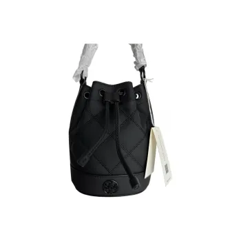 TORY BURCH Fabric Cow Leather Patchwork Bucket Bags Shoulder Bag Crossbody Bag Handbag Women's Black