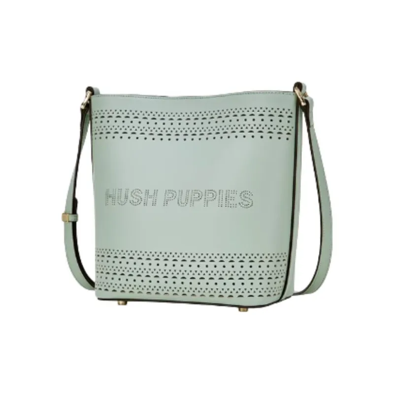 Hush Puppies Cow Split Leather Bucket Bags Shoulder Bag Crossbody Bag Medium Size Women's Light Green/Ecru/Brown-1