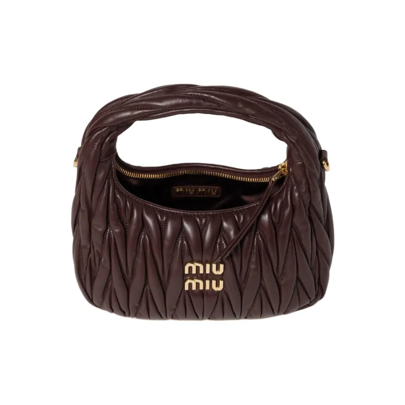 MIU MIU Wander Series Soft Sheep Leather Crescent Bag Shoulder Bag Crossbody Bag Handbag Small Size Women's Dark Brown-4