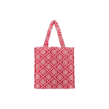 TORY BURCH T Monogram Cotton With Jacquard Tote Bag, Shopping Bag, Handbag, Shoulder Bag Women's Red