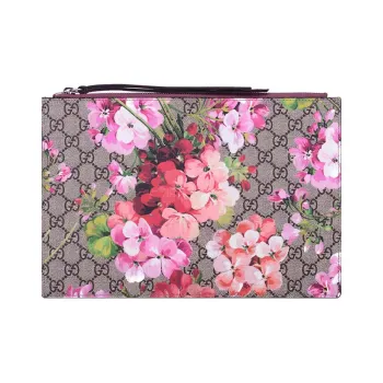 GUCCI GG Blooms PVC With Skin Clutch Large Size Women's Ebony/Pink