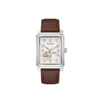 BULOVA Sutton Collection Wrist Watch Automatic Mechanical Movement Leather Watch Bands 33mm White Dial Men's Watches