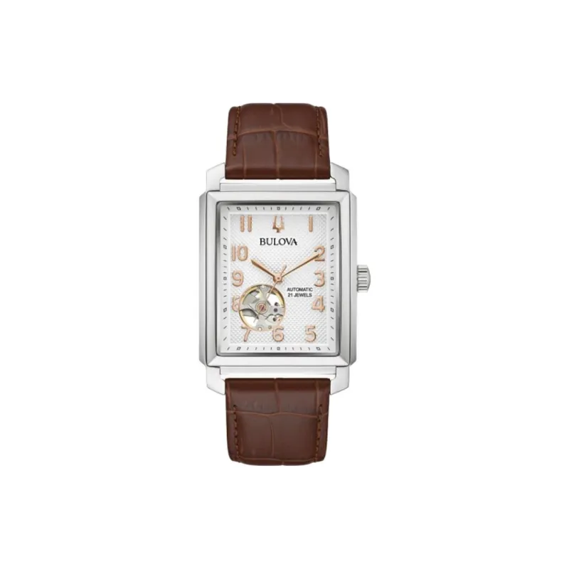 BULOVA Sutton Collection Wrist Watch Automatic Mechanical Movement Leather Watch Bands 33mm White Dial Men's Watches-0