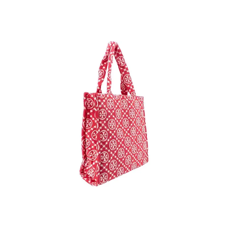 TORY BURCH T Monogram Cotton With Jacquard Tote Bag, Shopping Bag, Handbag, Shoulder Bag Women's Red-1