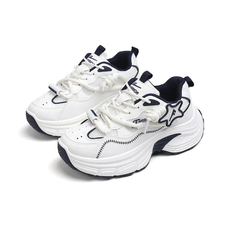 Warrior Wear Resistant Height Increasing Low Top Chunky Sneakers Women's White Blue-2