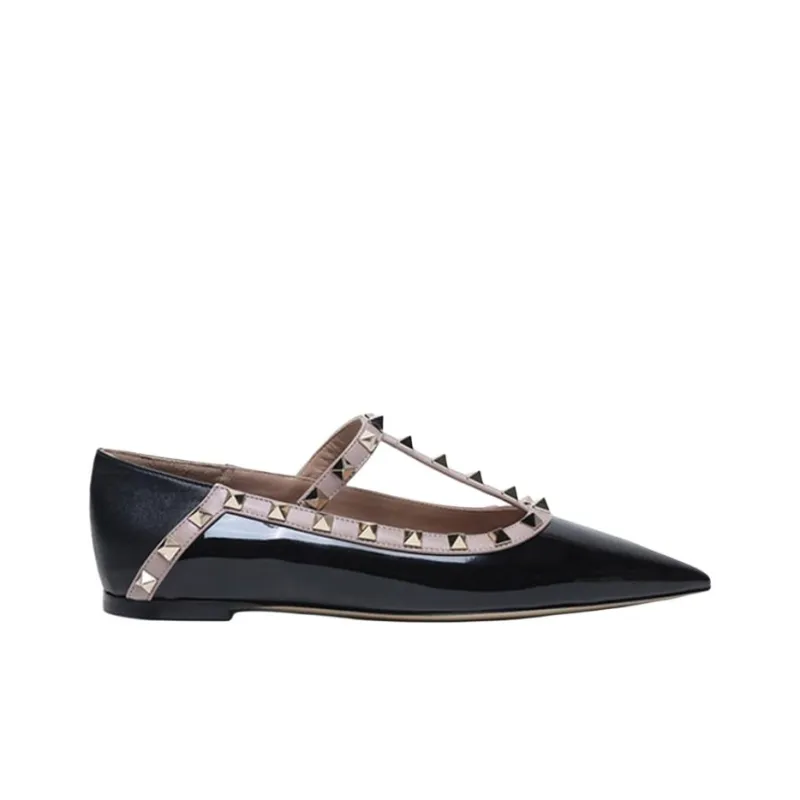 Valentino Rockstud Casual Single Shoes Women's Black Gray Pink-1
