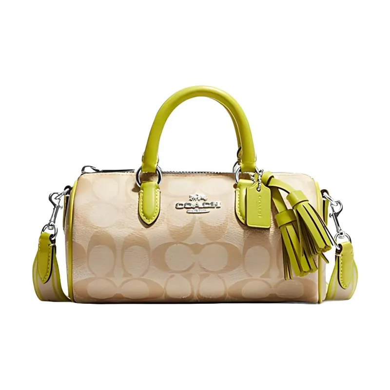 COACH Lacey Coated Canvas With Leather Boston Bag Handbag Shoulder Bag Crossbody Bag Small Size Women's Brown Yellow-0