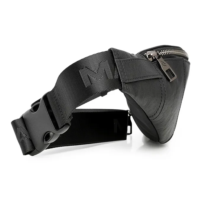 FAIRWHALE Top Grain Cow Leather Waist Bag Chest Bag Regular Men's Black-2