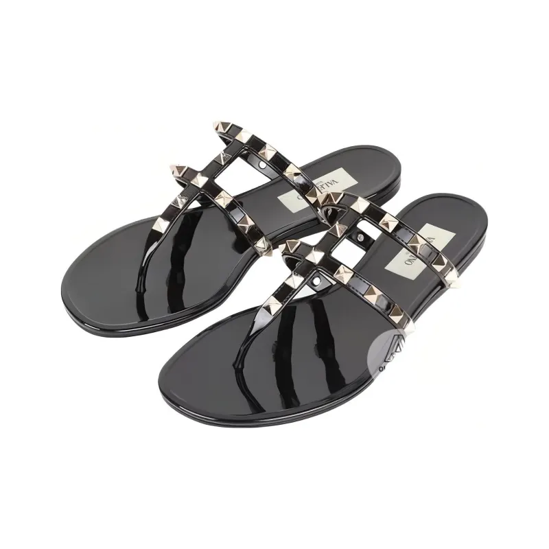 Valentino Rockstud Slip Resistant Flip Flops Women's Black-1
