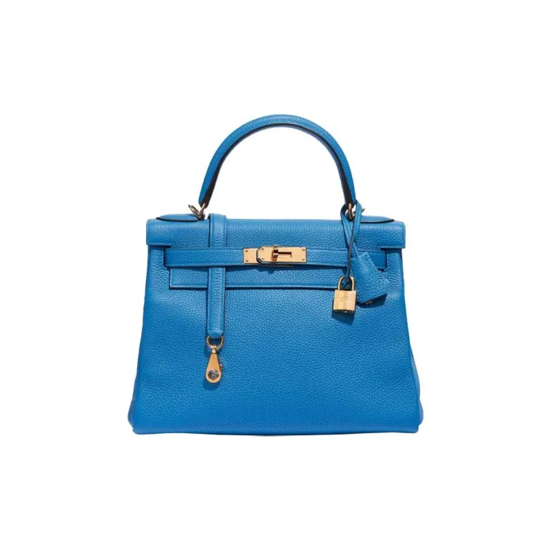 HERMES Kelly Togo Calfskin Kelly Bag Handbags Regular Women's B3 Bleu Zanzibar Tanzanian Blue-0
